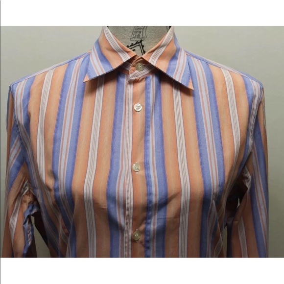 Kenneth Cole Women Orange Stripe Long Sleeve Dress Shirt Italy Made Small Cotton - Picture 2 of 9